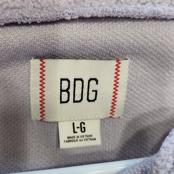 BDG Urban Outfitters Quarter Zip Cropped Sweatshirt Lilac Faux Fur Size Large - Picture 3 of 7